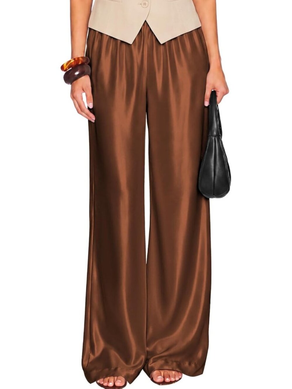 Chic Satin Wide Leg Trousers | Flowy Silk Dress Pants for Women, Elegant Style